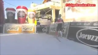Christof Innerhofer-Heroic run after crashing into flag! Lucky Boy