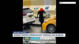 VIDEO: Woman smashes taxi car window with cinder block in Manhattan