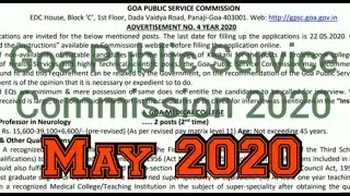 Goa public service commission 2020 | Goa PSC vacancy recruitment 2020