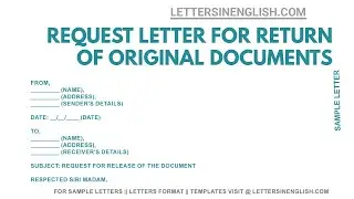 Letter for Return of Original Documents &ndash; Application for Return of Documents