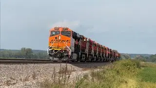 Giant power move w/ two H1 Dash 9s and Warbonnets! BNSF Transcon: Marceline sub..9/18/24