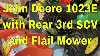 John Deere 1023E 1025R with Rear 3rd SCV and Flail Mower