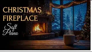 Warm Fireplace Ambience New Year 2026 | Snow Christmas Night with Soft Piano & Cozy Cabin