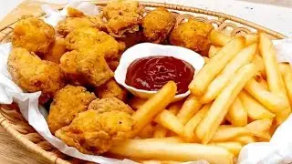 Рыба с картофелем фри и попкорном с салатом || Как приготовить || Просто и вкусно || Телевизионный блог Майи