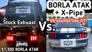 Mustang V6 BORLA ATAK with X-Pipe Vs Stock Exhuast! WARNING VERY LOUD!