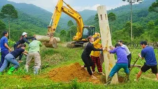 Using a Truck to Transport Massive Pillars | Teamwork Builds a Strong 1 Pillar Cabin