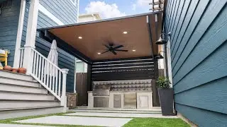 Houston Height | Modern Cantilever Patio Build with Outdoor Kitchen & Lighting