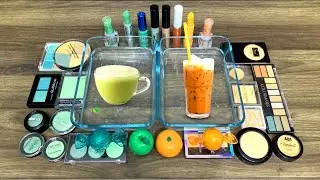 Matcha vs Thai Iced Tea - Mixing Eyeshadow Makeup into Slime | Satisfying Slime videos | ASMR 18