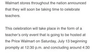 TEACHER APPRECIATION DAY AT WALMART JULY 13 - 12:30 pm - 4:30 pm Nationwide event