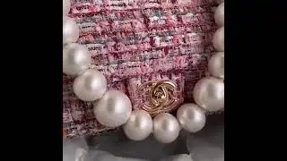 Channel Pink Tweed Fabric & Pearls Classic Single Flap Bag  by Warmerist Studio