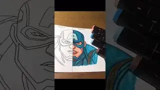 Drawing & Coloring Captain America with Alcohol Marker  #alcoholmarker #captainamerica #shorts