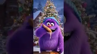 Purple Monster Enjoying Pizza in Winter 🍕❄️ | Cute Funny 3D Short