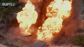 Moscow Power Plant Fire- Aerial Footage