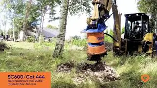 Измельчитель пней Dipperfox SC 600 на экскаваторе   погрузчике CAT 444 в работе