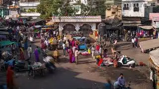 Timelapse of a busy street and market, Udaipur, Rajasthan, India, January 2018.