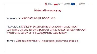 Założenia konkursu D1.1.2 i najczęściej zadawane pytania - KPO
