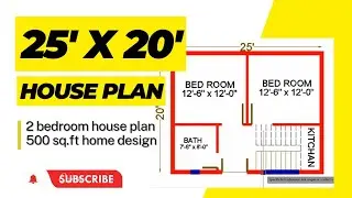 25 x 20'  house plan with front elevation || 25x20 ghar ka naqsha || 500 square feet house plan 🏡🏠🏘
