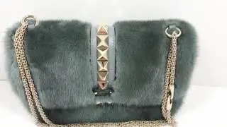 Authentic Valentino Rocklock Medium Mink Fur Chain Shoulder Bag