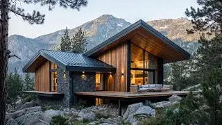 Modern Mountain Cabin Dining Room | Luxury Glass House Interior with Forest Views