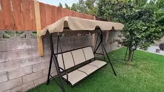 MCombo Outdoor Patio Canopy Swing Chair 3 Person, Steel Frame Textilence Seats Swing Glider Review