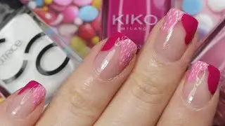 Easy French Manicure | Pink Abstract Wavy Chevron French Tip Nail Art