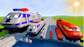 Big & Small Color Train Fire Lightning Mcqueen vs Trains Thomas | BeamNG.Drive