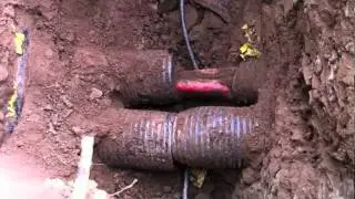 An LV cable damaged by a new HV cable