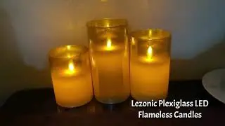 Lezonic Plexiglass LED Flameless Candles with Real Wax & Dancing &ldquo;Flames&rdquo; -Battery-Operated w/Remote