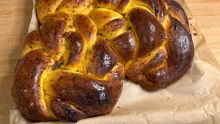 Braided Pumpkin Brioche Bread, stuffed with Garlic Confit