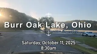 Burr Oak Lake, Ohio: leaves changing. Drone: the Lodge; the Beach; & fishing. Four Harleys & Cookout