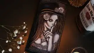 Leather Zipper Santa Muerte Wallet, Death Gothic Zip Wallet, Женский кожаный кошелек Santa Muerte