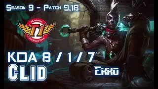 SKT T1 Clid EKKO vs OLAF Jungle - Patch 9.18 KR Ranked