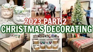 2023 CHRISTMAS DECORATING PART 2 | CHRISTMAS TREE DECORATING + DECORATING THE KIDS' SPACES!