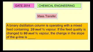 A binary distillation column is operating with a mixed feed containing&nbsp;&nbsp;20 mol % vapour. If the feed