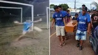 KEEPER TRAGEDY Horror moment goalkeeper collapses and dies after saving penalty with his chest