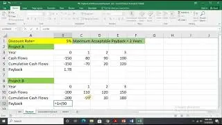 Payback Period (PB) in Excel