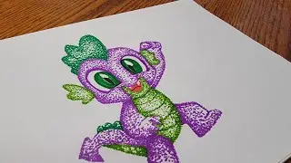 Stippling Drawing #35 - How to Draw Spike from The Little Pony Using Dots| Pencil Drawing |Stippling