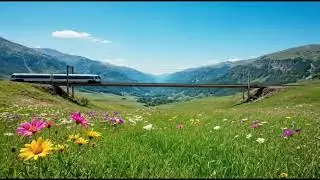 A Quiet Train Passing Through a Sunny Mountain Valley 🌿 Calm Wind & Healing Nature Sounds