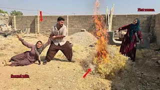 Husband attacks his second wife, who is jealous of the love between him and the first wife.
