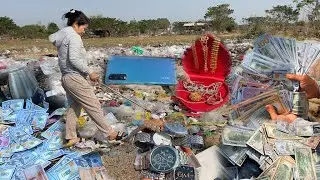 Amazing Lucky girl Found A lot Money $ and good thing at Trash Place - treasure found