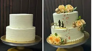 “Beautiful Two-Tier Butterscotch Anniversary Cake Design | Elegant Celebration Ideas”