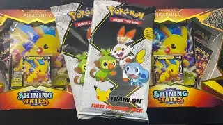 *Shining Fates 8* Opening 4 Pikachu V Boxes and 2 25th Anniversary First Partner Packs