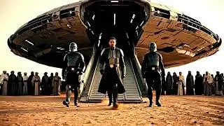 Clad in a regal, futuristic suit, I descend a ramp from an imposing starcruiser, flanked by guards.