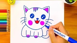 How to Draw a Cute Cat 🐱 | Easy & Fun Step by Step Drawing for Beginners | Journey2Learn