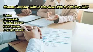 Pharma Company Walk-in Interviews 19th to 24th Nov, 2019