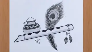 How to draw  Krishna Bansuri with More prank | Flute drawing easy l Janmashtami Special drawing l 