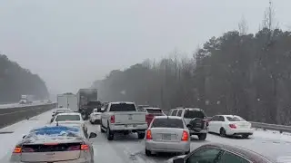 I-85 backed up near Coweta County as snow falls in metro Atlanta