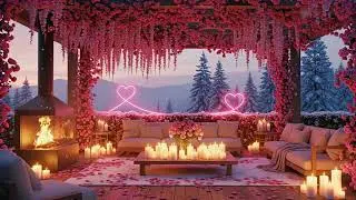 Valentine Cozy Jazz ❄️💕 | Sweet Pink Snow Porch & Fireplace Sounds