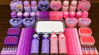 PURPLE KUROMI vs PINK RABBITS !Mixing random into GLOSSY slime!Satisfying Misa slime #350