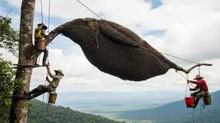 UNBELIEVABLE: Harvesting a Giant Beehive on a Towering Tree